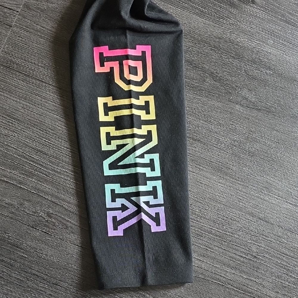 Victoria's Secret PINK Black Leggings with Rainbow Ombre Logo